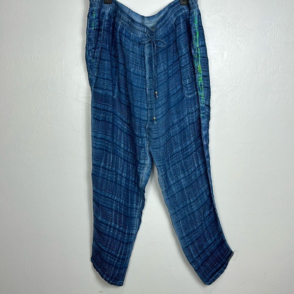 Anthropology Ruby Yaya Tie Dye High Rise Tapered Leg Sequin Stripe Pants Size XL